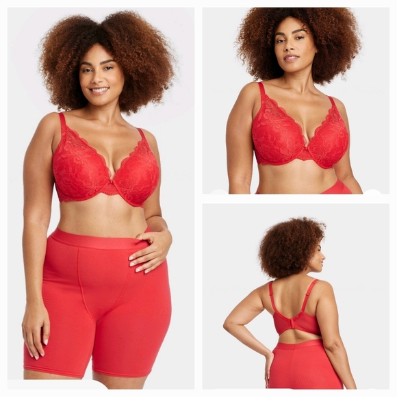 Auden Red Push-Up Plunge Coverage Red Bra - Picture 2 of 11
